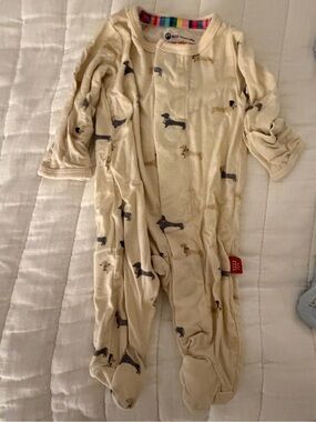 Magnetic Me Cream One-Piece Footed Sleeper with Dog Print